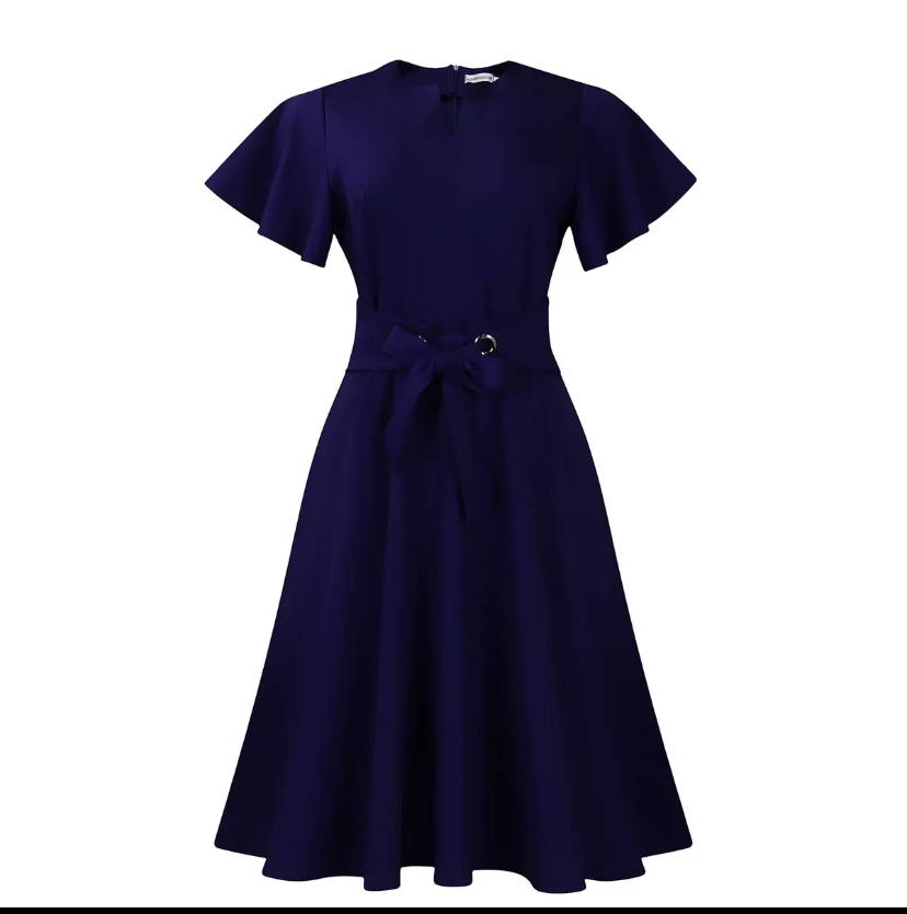 Fashion Temperament Solid Color Strap Short Sleeve Plus Size Foreign Trade Flay Dress, (Copy) 1 - Pikwitjoy Fashion Fashion Temperament Solid Color Strap Short Sleeve Plus Size Foreign Trade Flay Dress, (Copy)