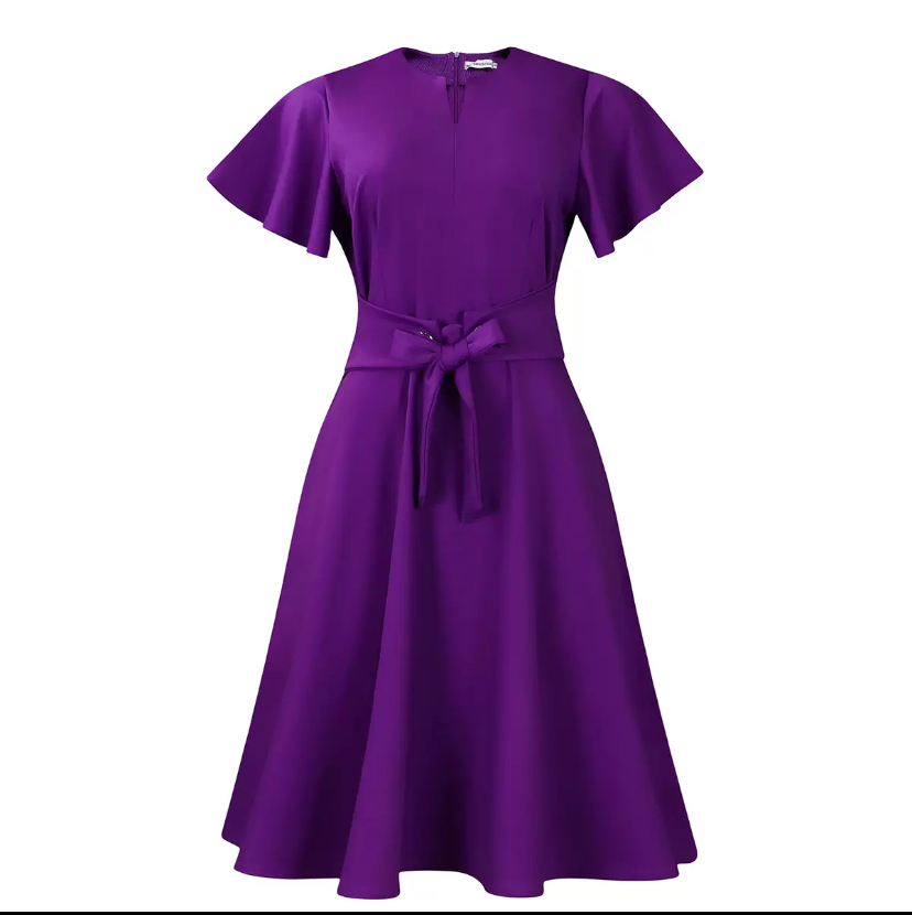 Fashion Temperament Solid Color Strap Short Sleeve Plus Size Foreign Trade Flay Dress, (Copy) 3 - Pikwitjoy Fashion Fashion Temperament Solid Color Strap Short Sleeve Plus Size Foreign Trade Flay Dress, (Copy) - Image 3